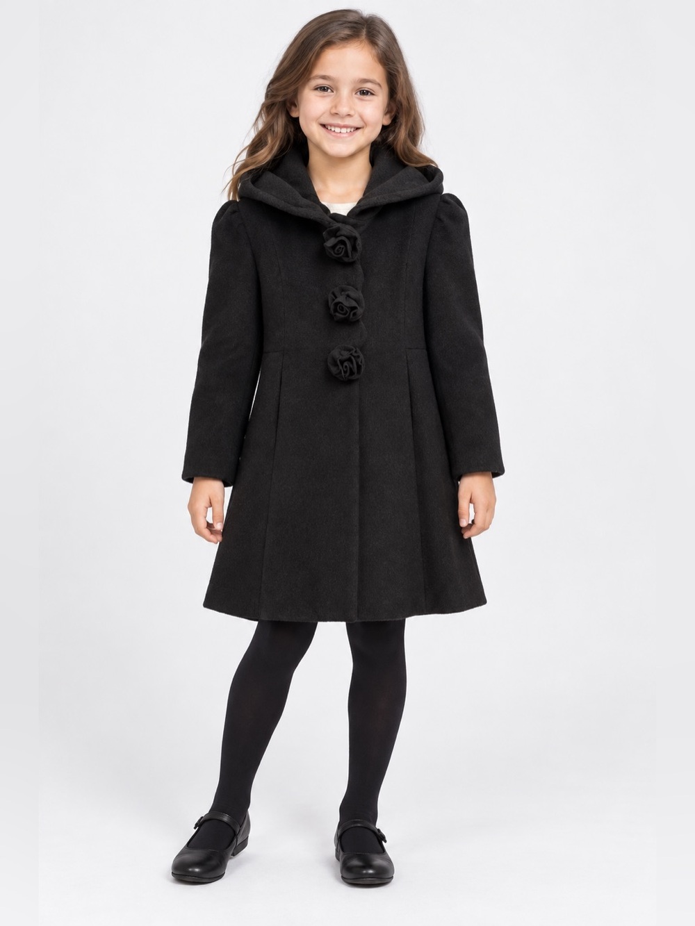 Rothschild Girls Faux Wool Coat with Hood Rosette Snap Closure Size 7/8